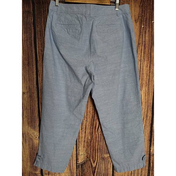 Talbots Perfect Crop Pant chambray Blue Curvy Fit Stretch Button Hem Size 10 - Picture 7 of 11